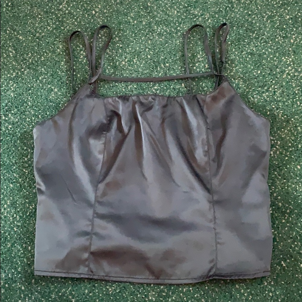 Urban Outfitters double strap black satin tank top